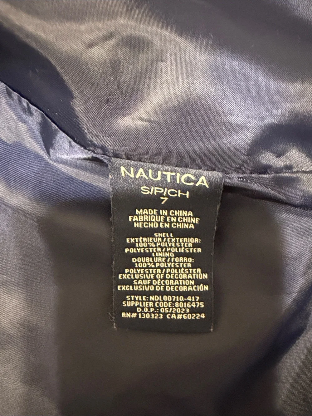Nautica Girls Windbreaker Rain Jacket Size 7 Navy Coral Hidden Hood NWOT
